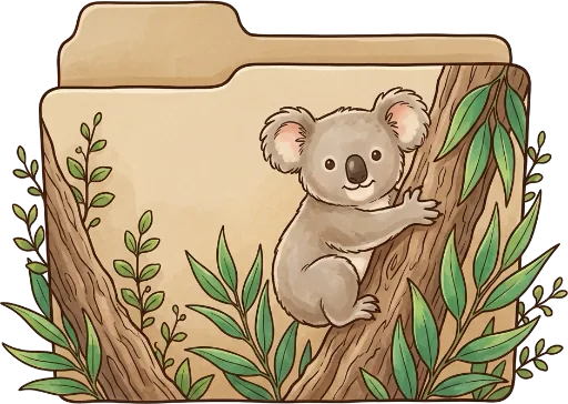 AI folder icon: a koala climbing a eucalyptus tree