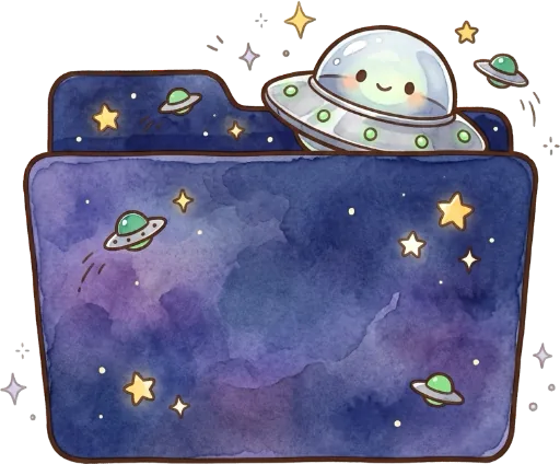 AI folder icon: a tiny alien ship over a purple galaxy