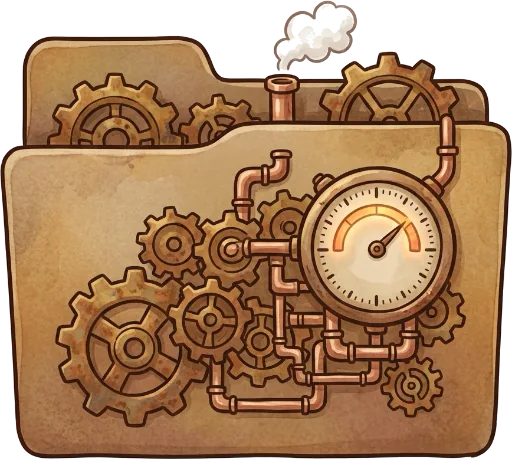 AI folder icon: steampunk gears and a pressure gauge