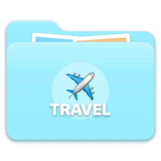 A Sky folder designed with a TRAVEL text layer, an airplane emoji and a circle